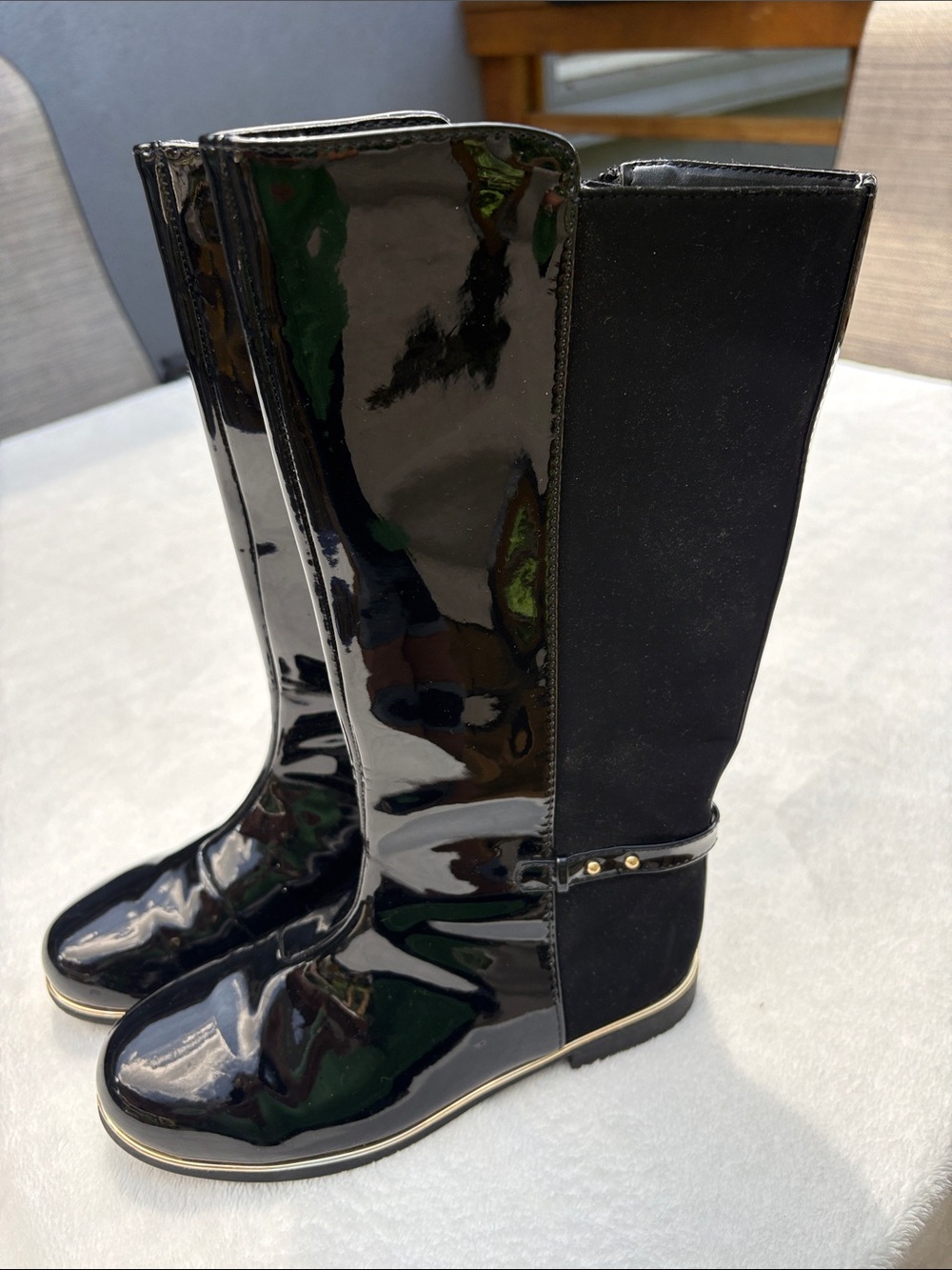 The Children's Place Black Patent & Suede Knee-High Girls Boots
